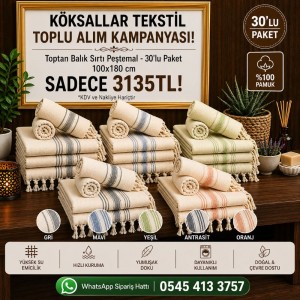 Toptan Balık Sırtı Peştemal 100x180 cm 30'lu Paket
